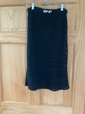 Newport News Black Crochet Midi Skirt
